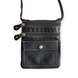 Roots Textured Leather Mini Bag with Crossbody Strap Black